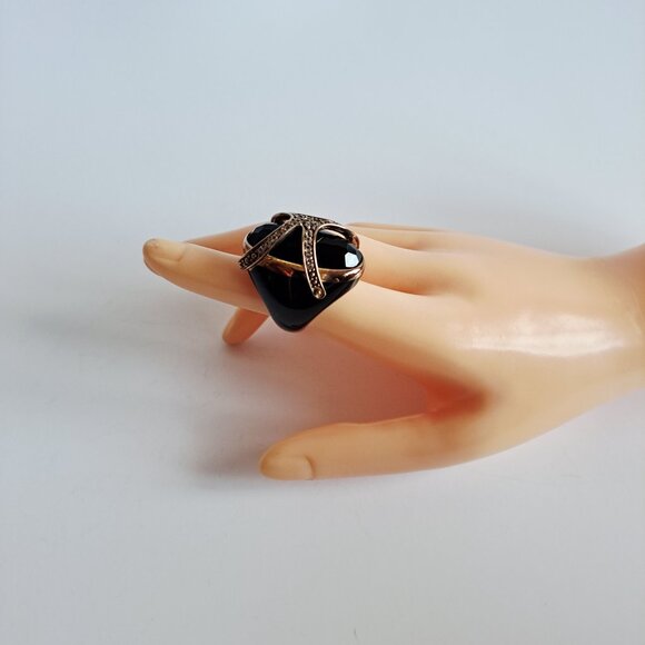 New Angelique de Paris Large Black Gold Plated Cage Ring Size 6 - Picture 13 of 15